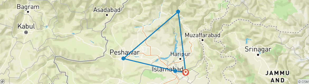 Image d'une carte montrant l'itinéraire du circuit