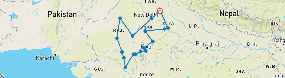 Karte mit der Reiseroute