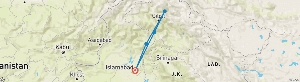 Image d'une carte montrant l'itinéraire du circuit
