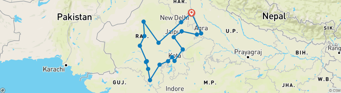 Image d'une carte montrant l'itinéraire du circuit