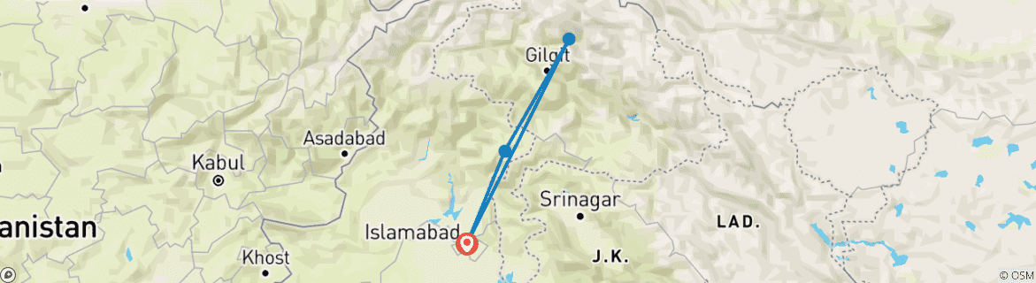 Image d'une carte montrant l'itinéraire du circuit