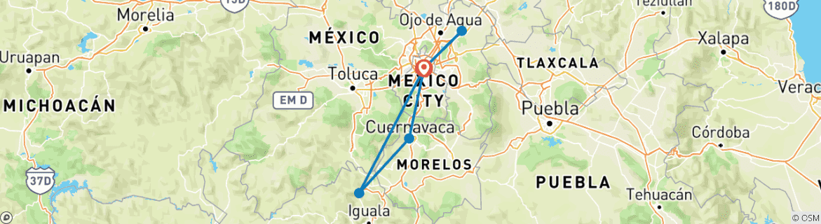 Image d'une carte montrant l'itinéraire du circuit