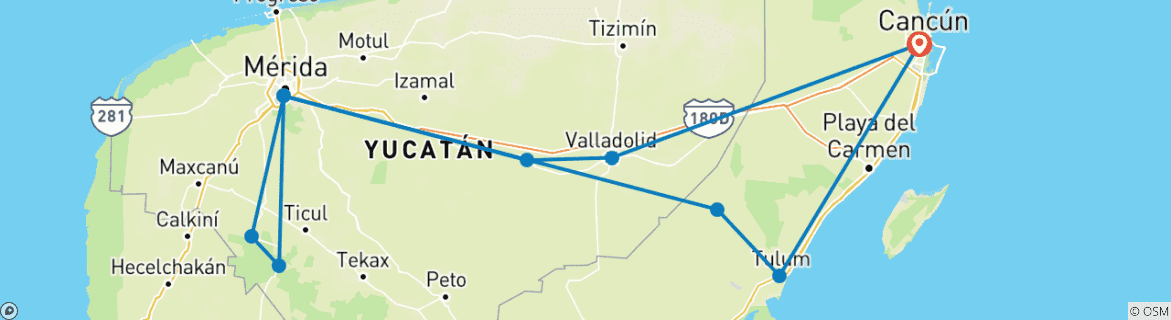 Image d'une carte montrant l'itinéraire du circuit