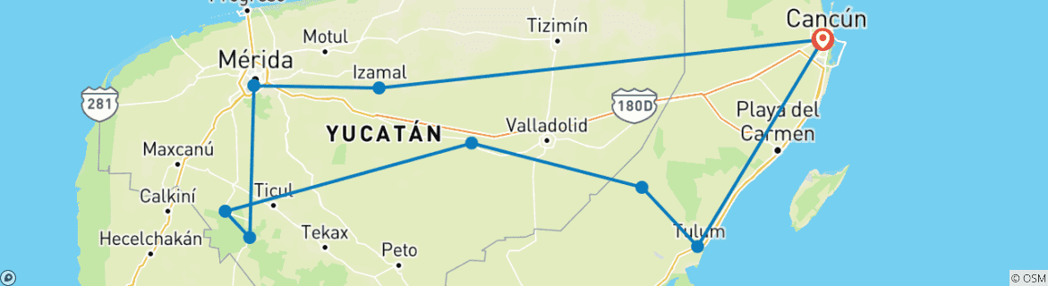 Image d'une carte montrant l'itinéraire du circuit