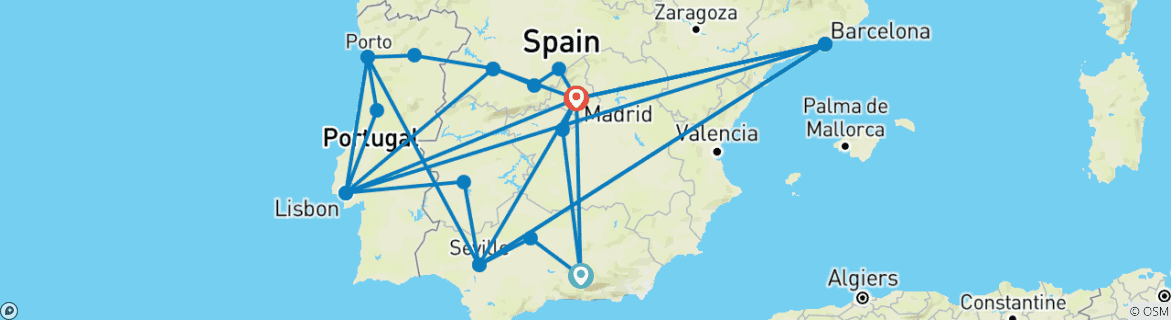 Foto van een kaart met de route van de rondreis