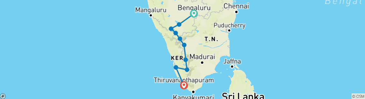 Image of a map showing the route of the tour