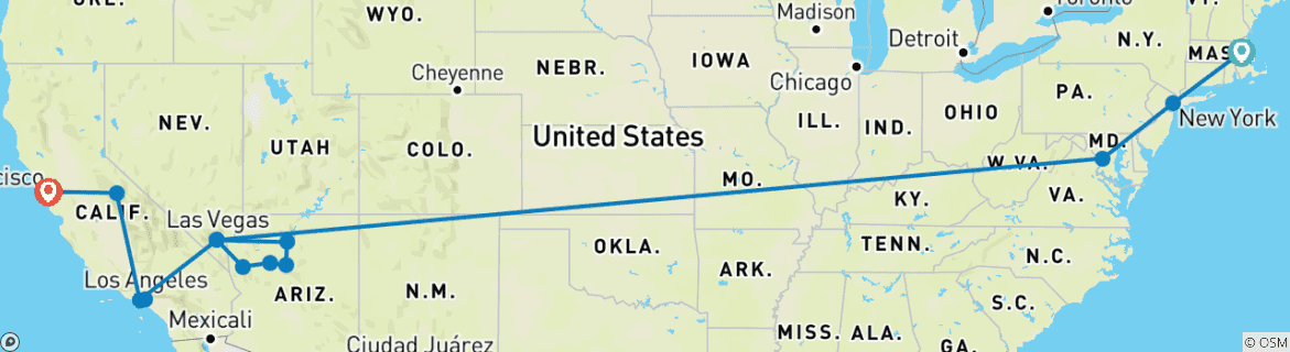 Image d'une carte montrant l'itinéraire du circuit