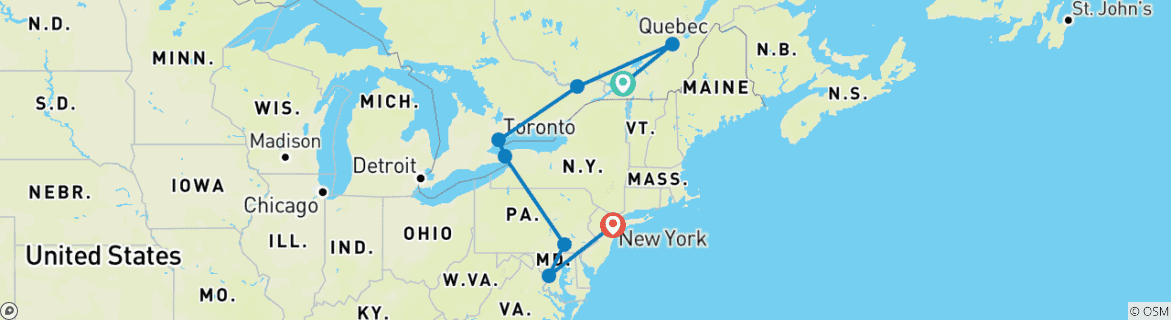 Foto van een kaart met de route van de rondreis