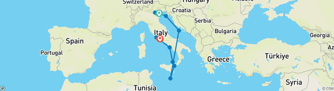 Carte du circuit Le meilleur de l'Italie, de la Croatie et de Malte (2027) (de Venise à Civitavecchia, 2027)