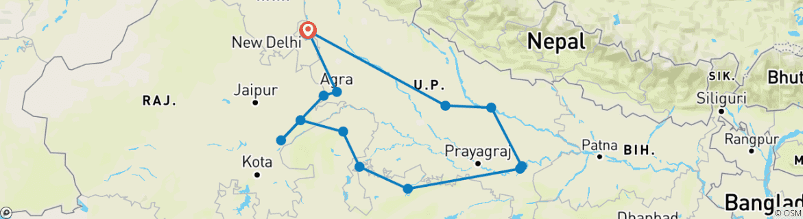 Image d'une carte montrant l'itinéraire du circuit