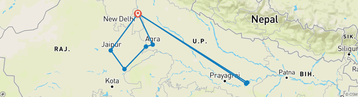 Image d'une carte montrant l'itinéraire du circuit