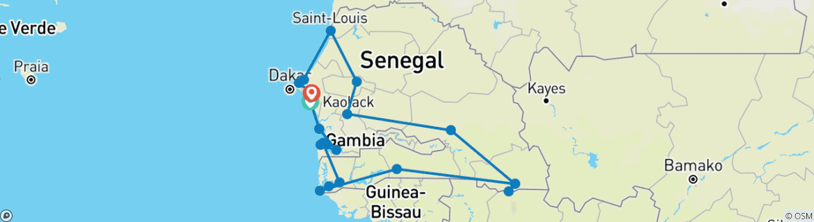 Image d'une carte montrant l'itinéraire du circuit