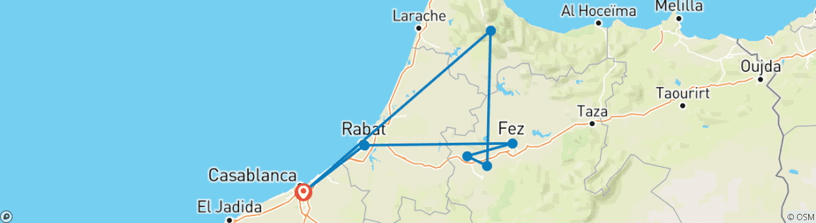 Foto van een kaart met de route van de rondreis