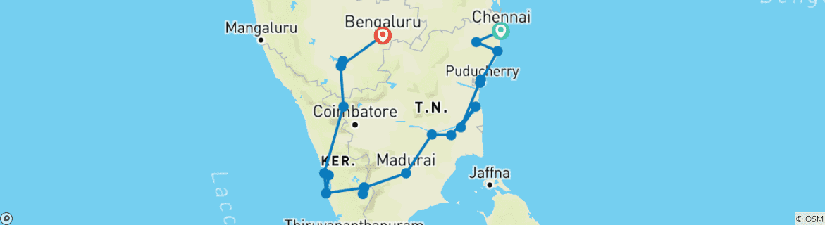 Foto van een kaart met de route van de rondreis