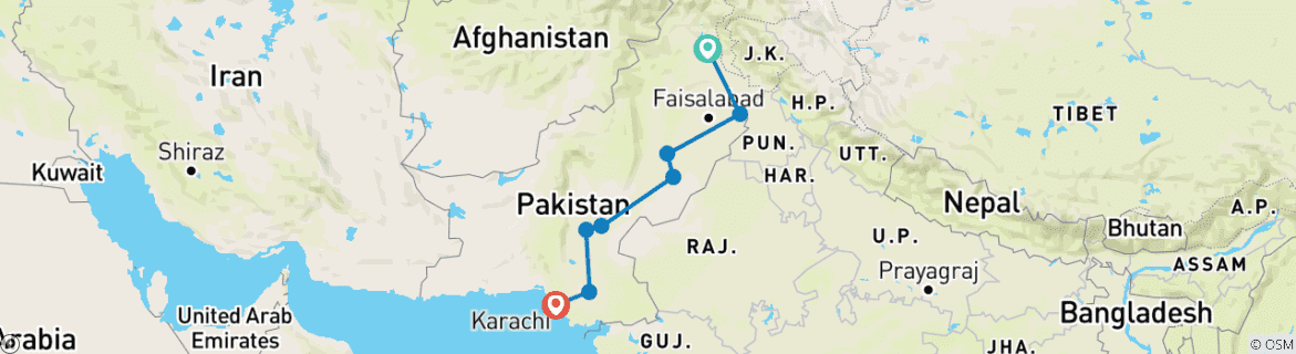 Karte mit der Reiseroute