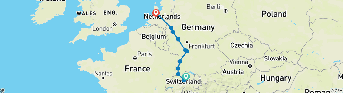 Image d'une carte montrant l'itinéraire du circuit