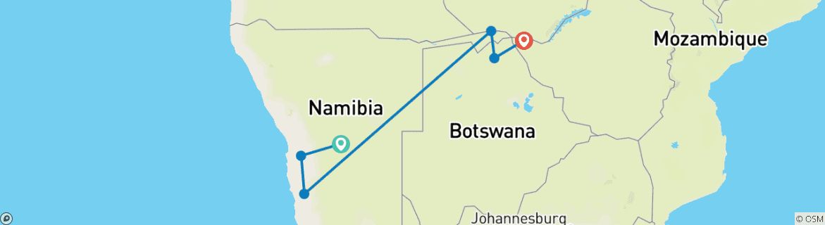 Image of a map showing the route of the tour