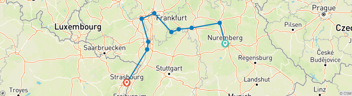 Image d'une carte montrant l'itinéraire du circuit