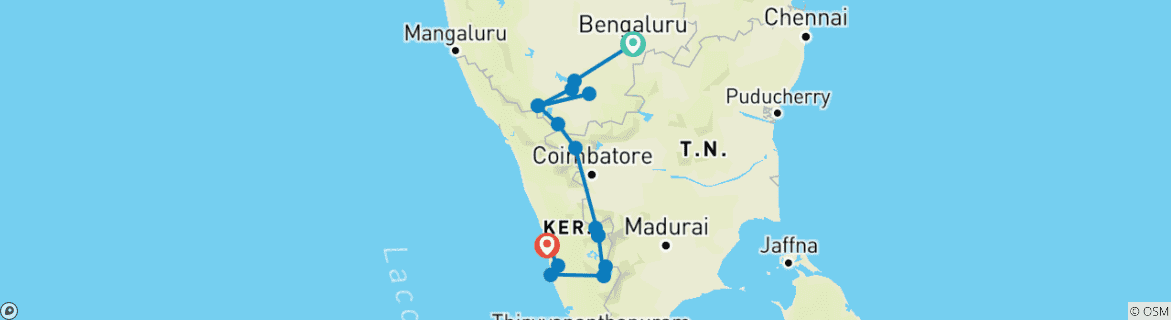 Foto van een kaart met de route van de rondreis