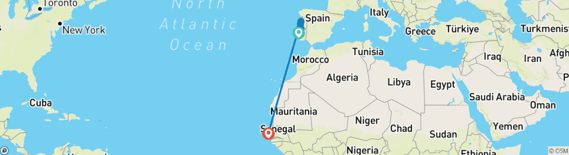 Image of a map showing the route of the tour