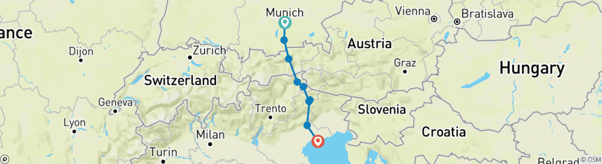 Karte mit der Reiseroute