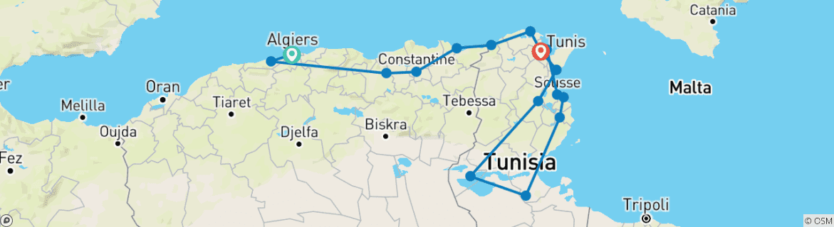 Image d'une carte montrant l'itinéraire du circuit