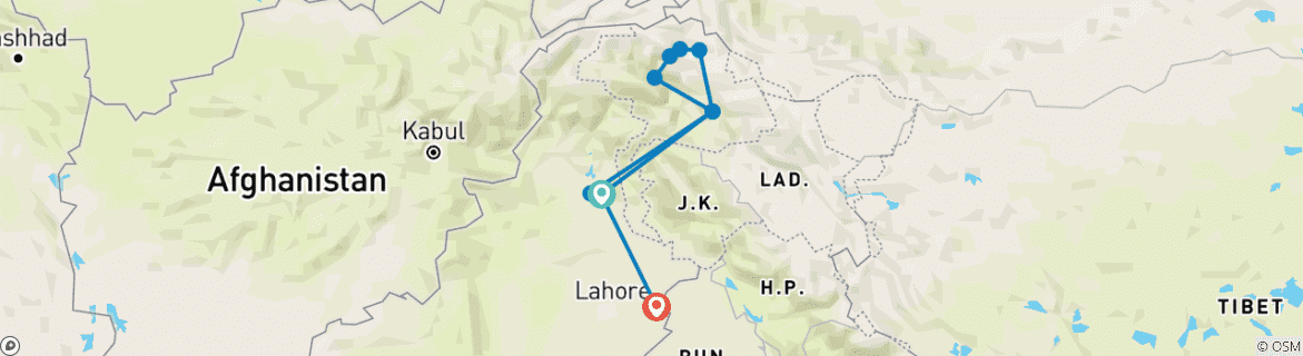 Image d'une carte montrant l'itinéraire du circuit