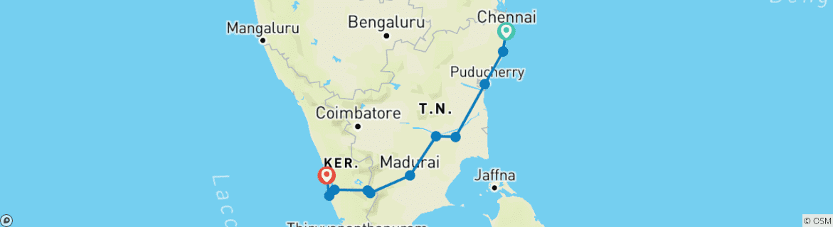 Foto van een kaart met de route van de rondreis