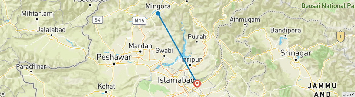 Carte du circuit Circuit de 6 jours dans la vallée de Swat (nature, culture et aventure)