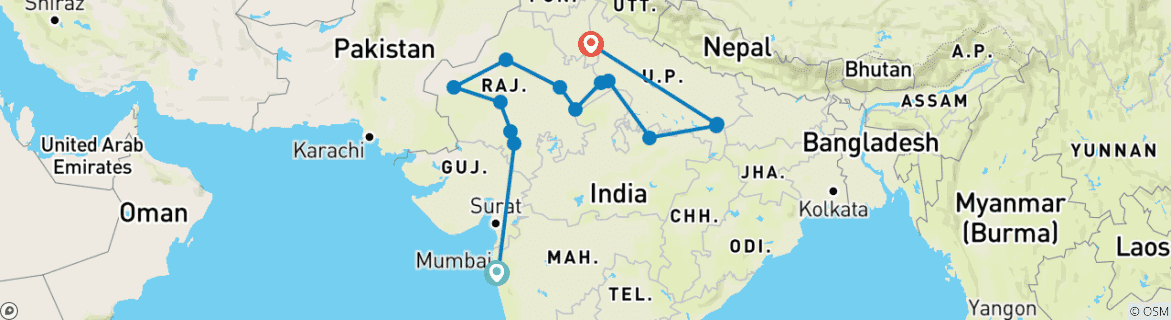 Karte mit der Reiseroute