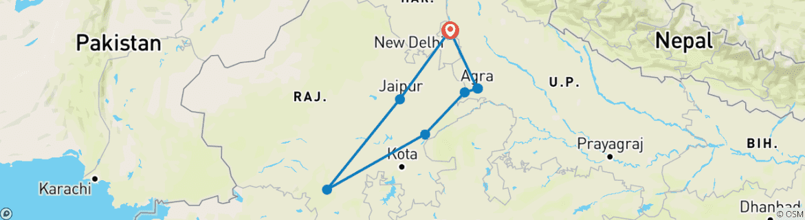 Image d'une carte montrant l'itinéraire du circuit