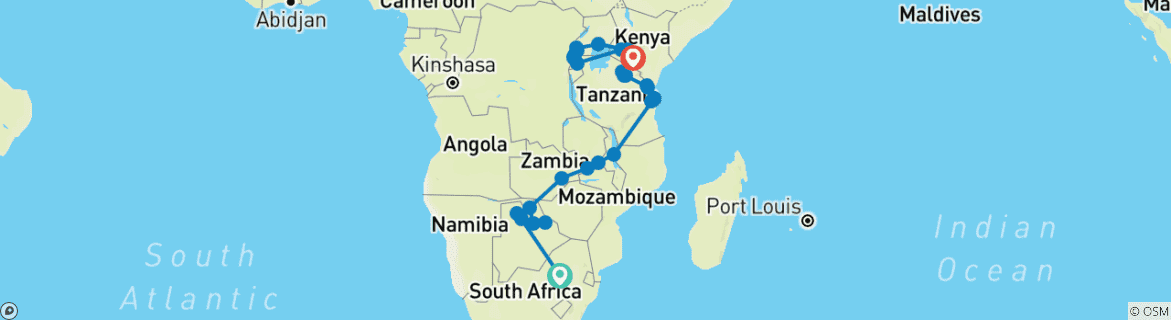 Image d'une carte montrant l'itinéraire du circuit