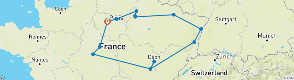 Image d'une carte montrant l'itinéraire du circuit