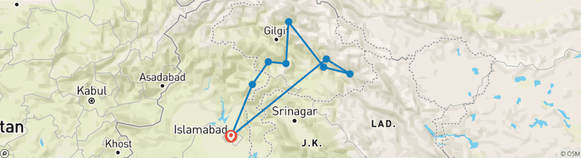 Image d'une carte montrant l'itinéraire du circuit
