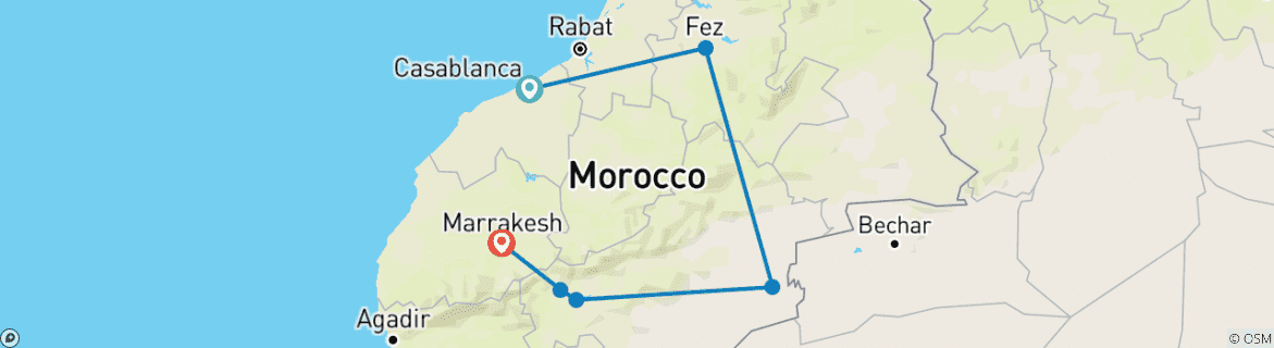 Image d'une carte montrant l'itinéraire du circuit