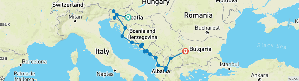 Foto van een kaart met de route van de rondreis