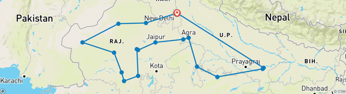 Image d'une carte montrant l'itinéraire du circuit