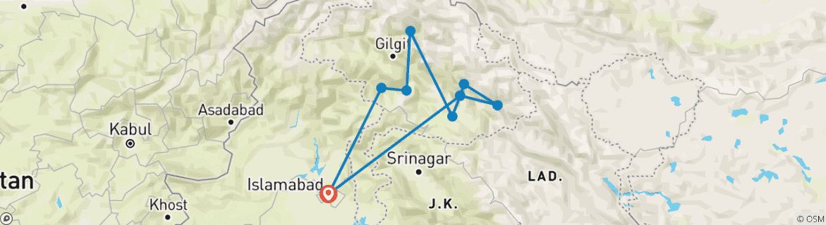 Foto van een kaart met de route van de rondreis