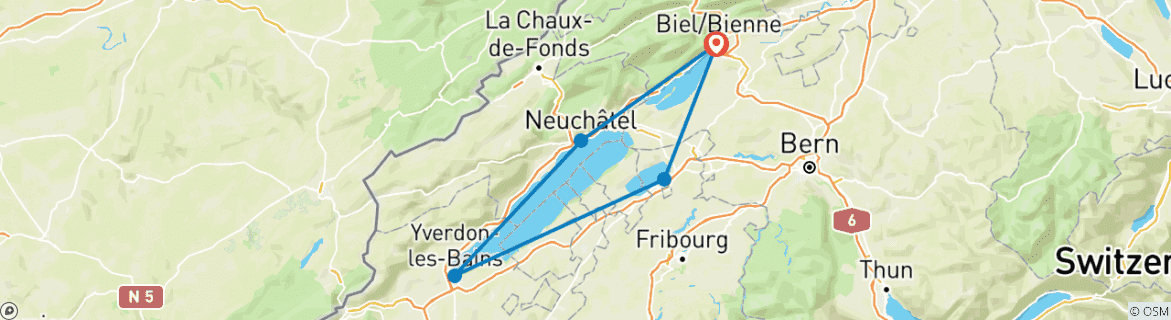 Image d'une carte montrant l'itinéraire du circuit