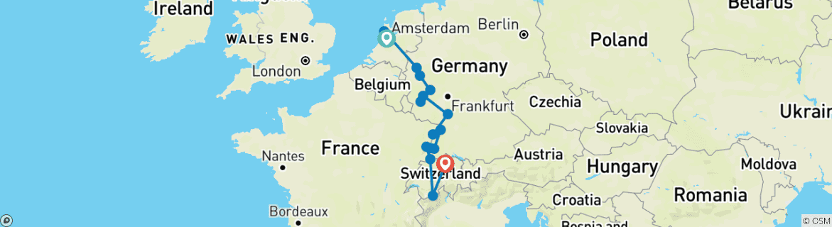 Image d'une carte montrant l'itinéraire du circuit