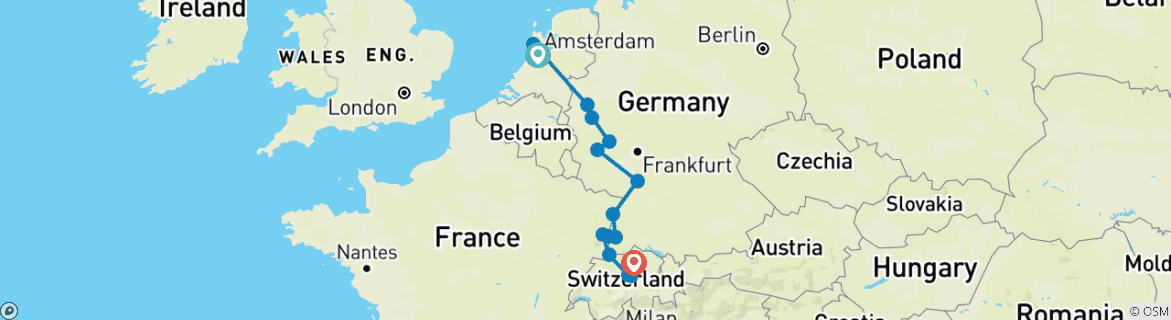 Image d'une carte montrant l'itinéraire du circuit