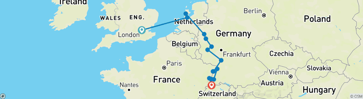 Image d'une carte montrant l'itinéraire du circuit