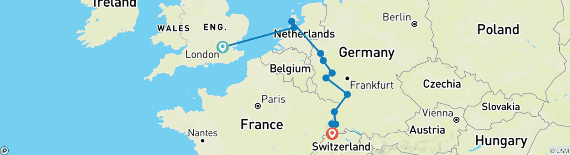 Image d'une carte montrant l'itinéraire du circuit