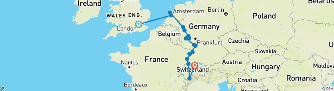 Image d'une carte montrant l'itinéraire du circuit