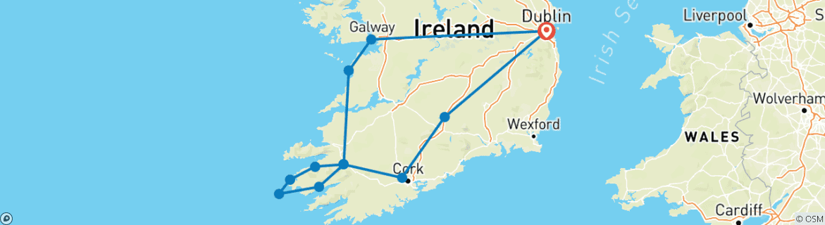 Image d'une carte montrant l'itinéraire du circuit