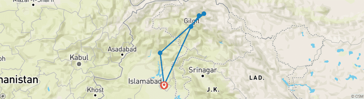 Image d'une carte montrant l'itinéraire du circuit