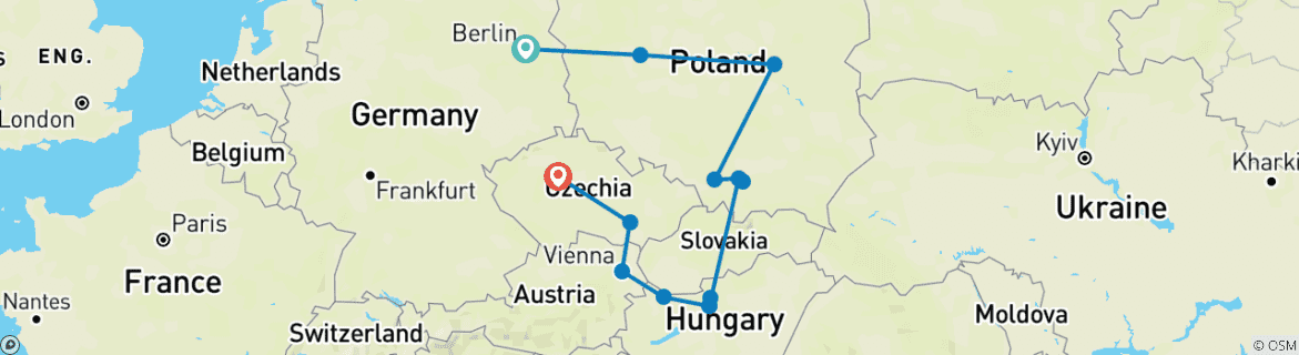 Foto van een kaart met de route van de rondreis