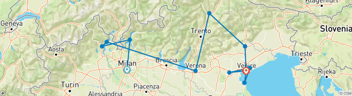 Image d'une carte montrant l'itinéraire du circuit