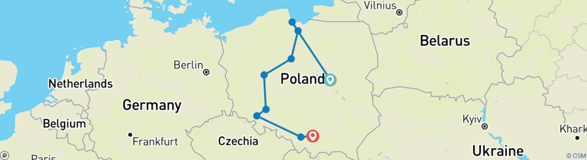 Carte du circuit Marchés de Noël de Pologne