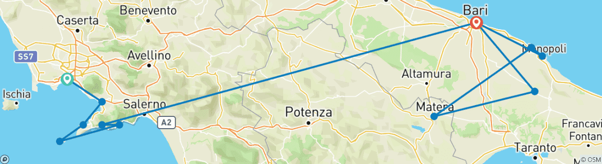 Image d'une carte montrant l'itinéraire du circuit